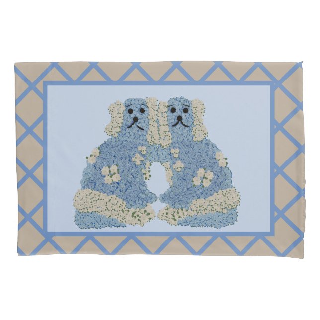  Beige Blue Staffordshire Dogs Ginger Jars Pillow Case (Front)