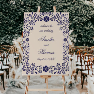 Beige Blue Talavera Wedding Welcome Sign