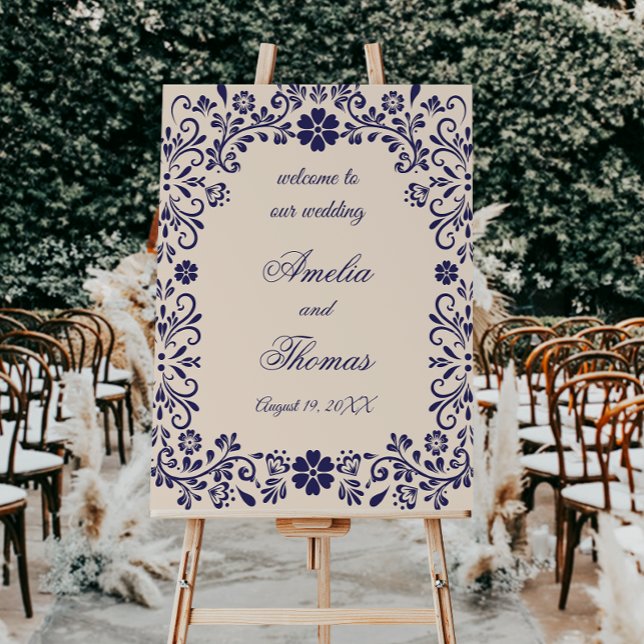 Beige Blue Talavera Wedding Welcome Sign (Creator Uploaded)