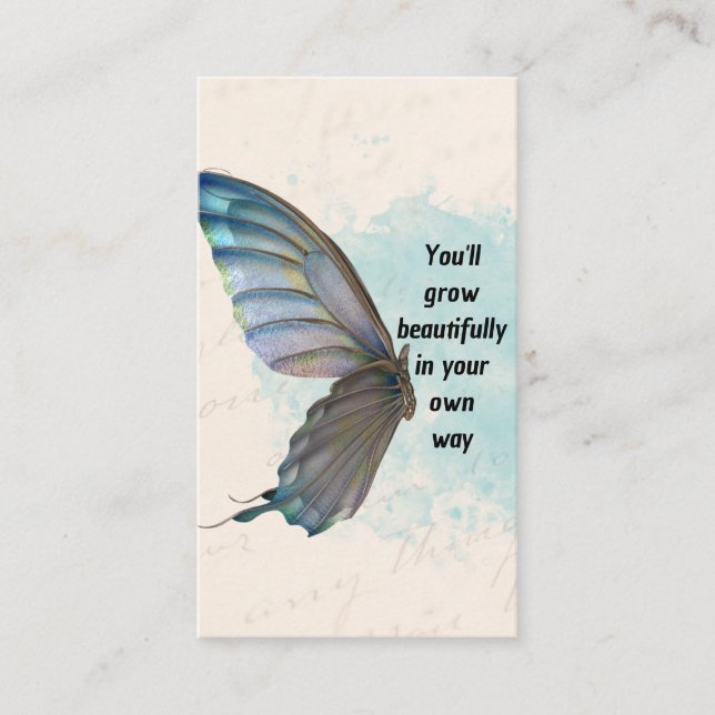Beige Blue Vintage Butterfly Business Card (Front)