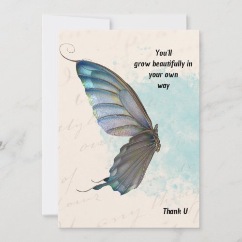  Beige Blue Vintage Butterfly Invitation card