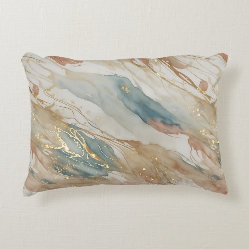 Beige  Blue Watercolor Abstract Marble Accent Pillow