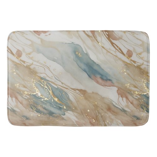 Beige  Blue Watercolor Abstract Marble Bath Mat