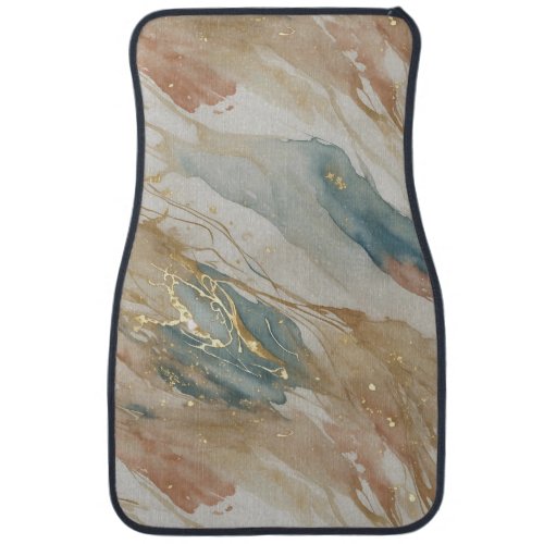 Beige  Blue Watercolor Abstract Marble Car Floor Mat