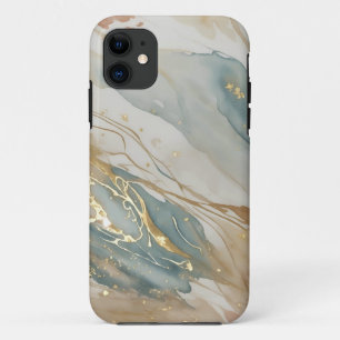 Beige & Blue Watercolor Abstract Marble iPhone 11 Case