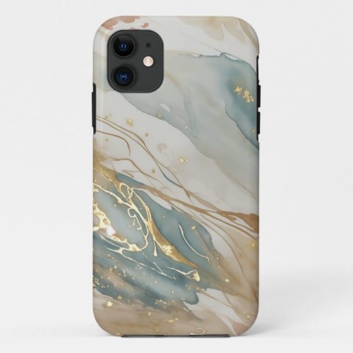 Beige  Blue Watercolor Abstract Marble iPhone 11 Case