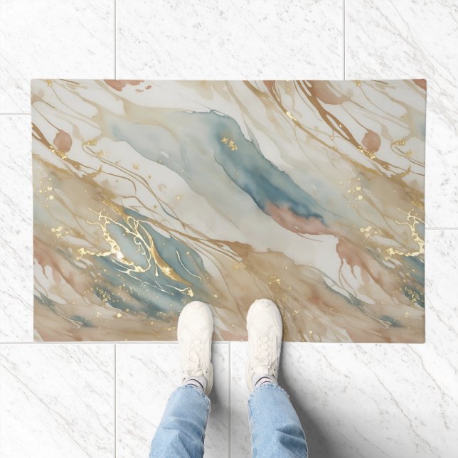 Beige & Blue Watercolor Abstract Marble Doormat (Indoor)