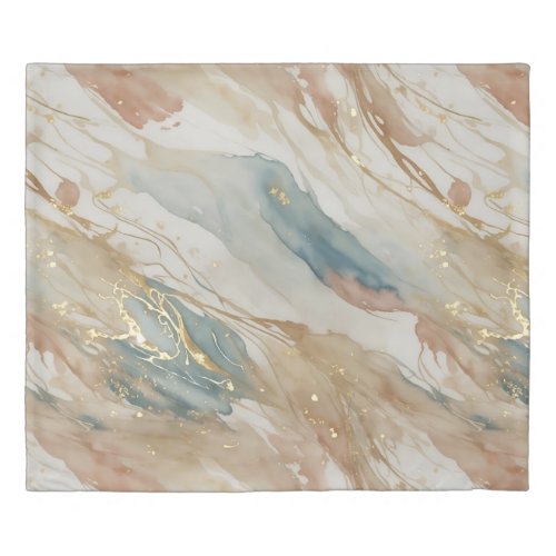 Beige  Blue Watercolor Abstract Marble Duvet Cover