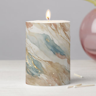 Beige & Blue Watercolor Abstract Marble Pillar Candle