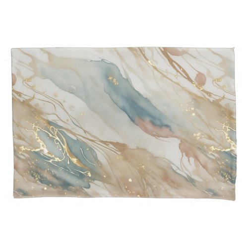 Beige  Blue Watercolor Abstract Marble Pillow Case