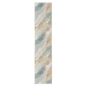 Beige & Blue Watercolor Abstract Marble Short Table Runner
