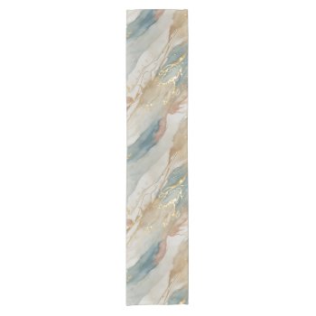 Beige & Blue Watercolor Abstract Marble Short Table Runner by inspirationzstore at Zazzle
