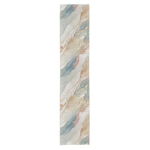 Beige  Blue Watercolor Abstract Marble Short Table Runner