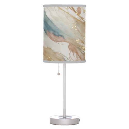 Beige  Blue Watercolor Abstract Marble Table Lamp