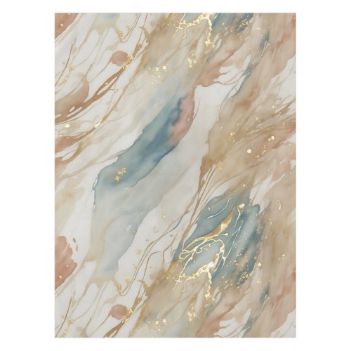 Beige  Blue Watercolor Abstract Marble Tablecloth