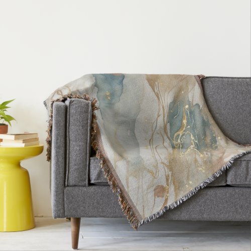 Beige  Blue Watercolor Abstract Marble Throw Blanket