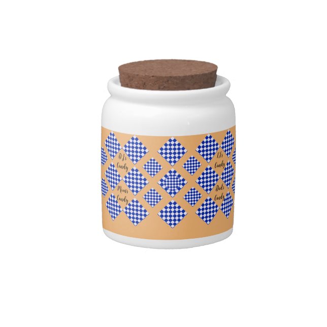 Beige Blue White Checkered Diamond Candy Jar (Front)