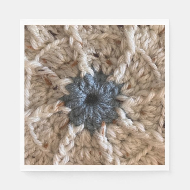 Beige Blue Yarn Photo Knitting Party Crochet  Napkins (Front)