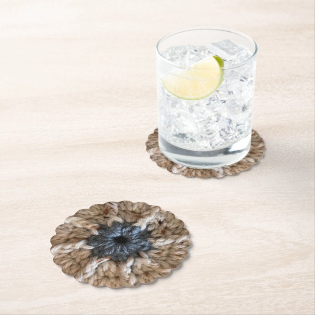 Beige Blue Yarn Photo Knitting Party Crochet  Paper Coaster (Insitu)