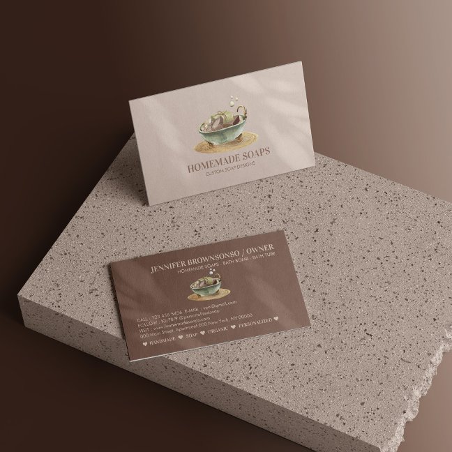 Beige Blush BathTub Bubbles Soy Wax Soap Business Card