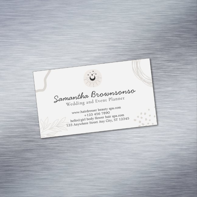 Beige Blush Black Moon Stars Reiki Master Business Card Magnet