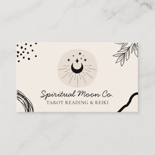 Beige Blush Black Moon Stars Spiritual Reiki Business Card