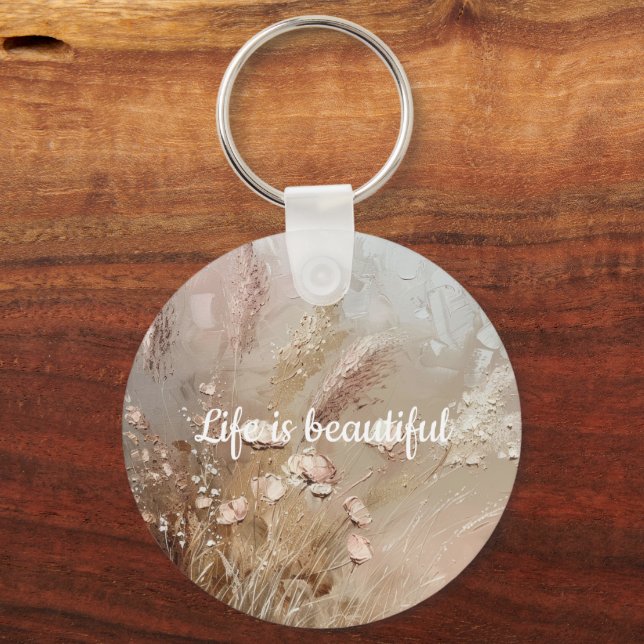 Beige Blush Boho Floral  Keychain (Front)
