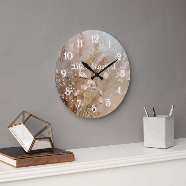Beige Blush Boho Floral  Large Clock (Office)