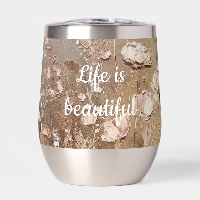 Beige Blush Boho Floral  Thermal Wine Tumbler (Front)