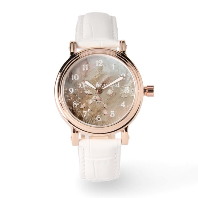 Beige Blush Boho Floral  Watch (Front)