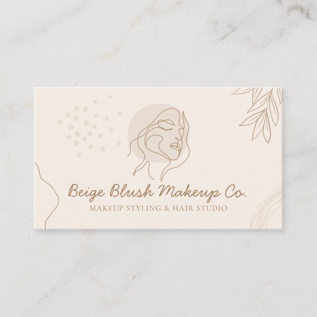 Beige Blush Calligraphy Beauty Face Classy Makeup Business Card