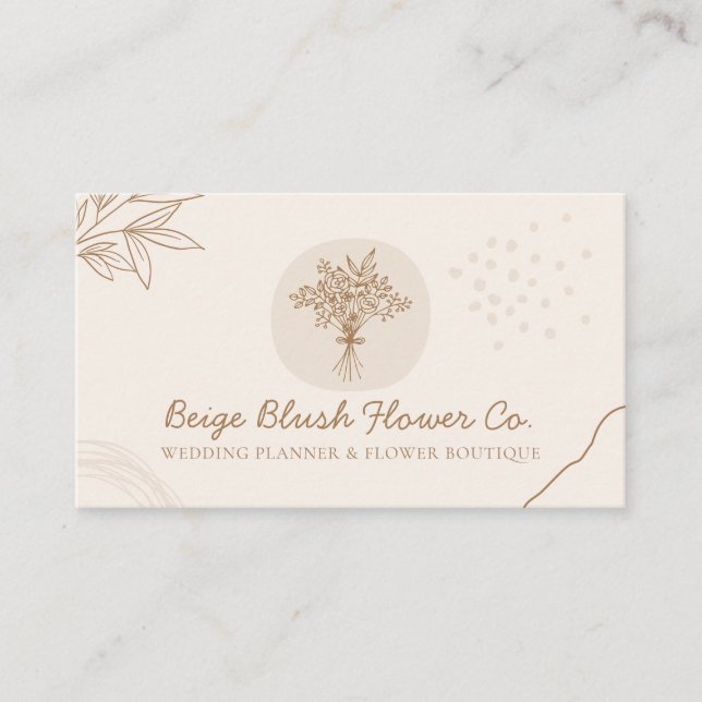 Beige Blush Calligraphy Wedding Flower Bouquet Business Card (Front)