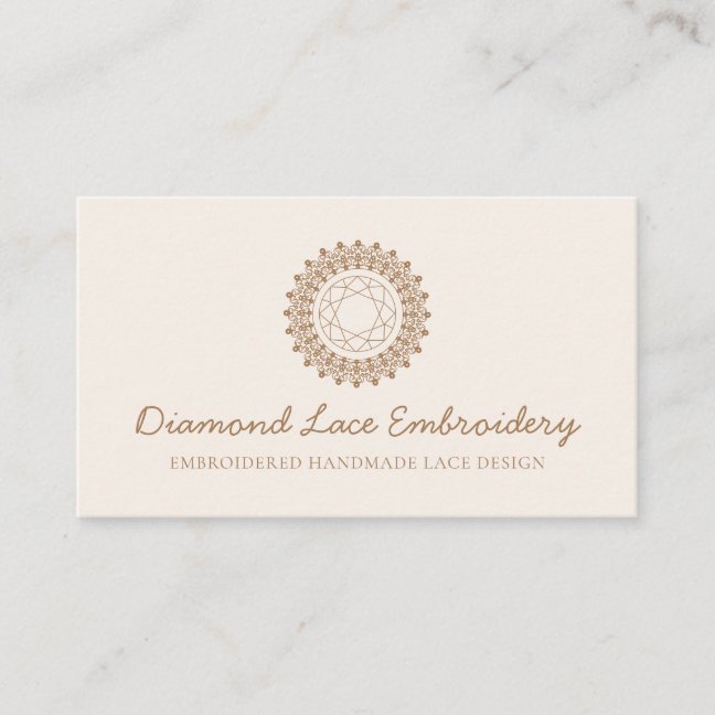 Beige Blush Diamond logo Embroidery Lace Sewing Business Card