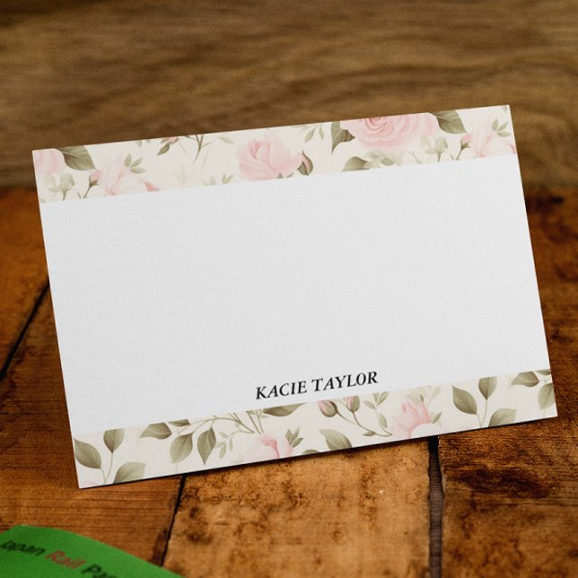Beige Blush Floral Personalized Note Cards (Creator Uploaded)