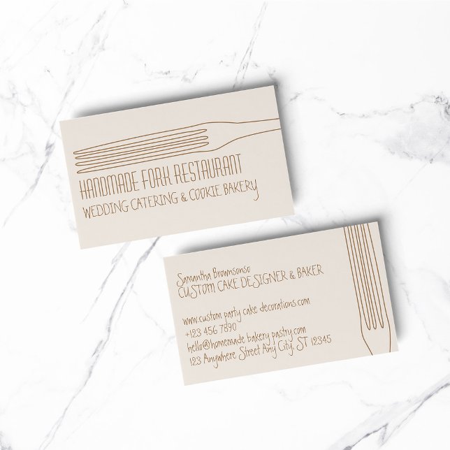 Beige Blush Fork Restaurant Cook Business Card (BAKERY PASTRY CHEF COOK CAKE event planner business)