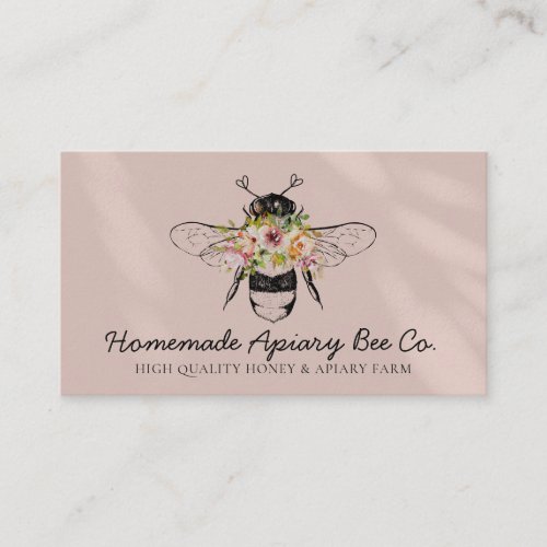 Beige Blush Hearts Floral Apiary Honey Bee Business Card