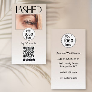 Beige Blush Lashed Logo QR Code Social Business Card
