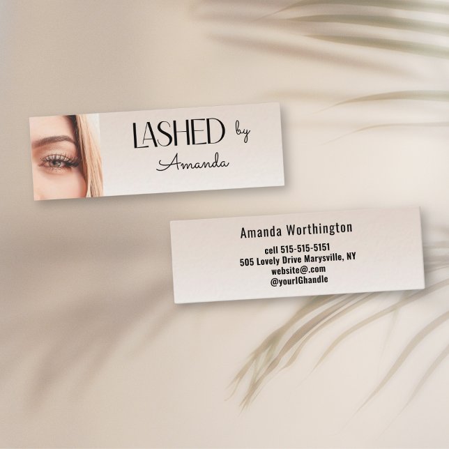 Beige Blush Lashed Minimal Script Photo  Mini Business Card (Creator Uploaded)