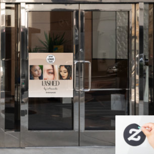 Beige Blush Lashed Minimalist Script Photo Logo Window Cling