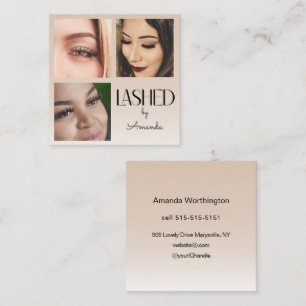 Beige Blush Lashed Minimalist Script Photo Square Business Card