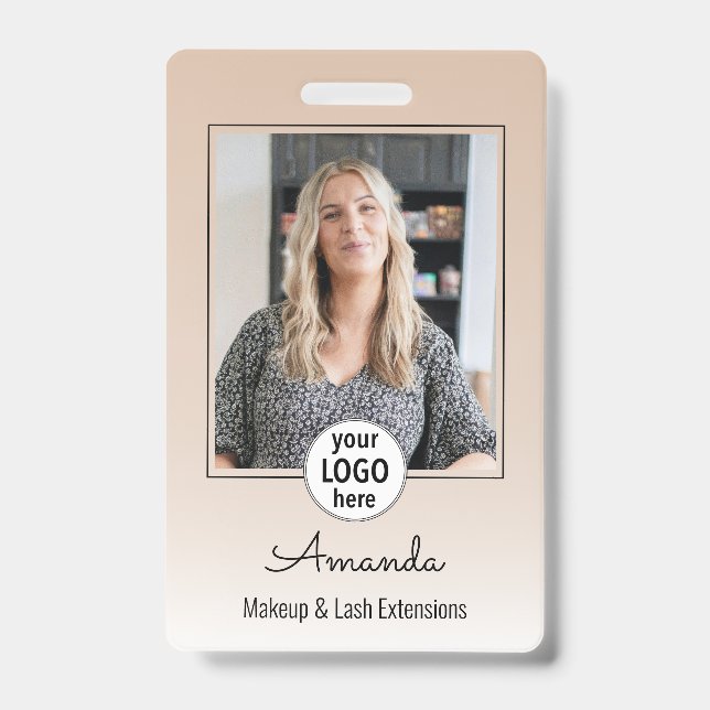 Beige Blush Minimal Elegant Photo Lashes Badge (Front)