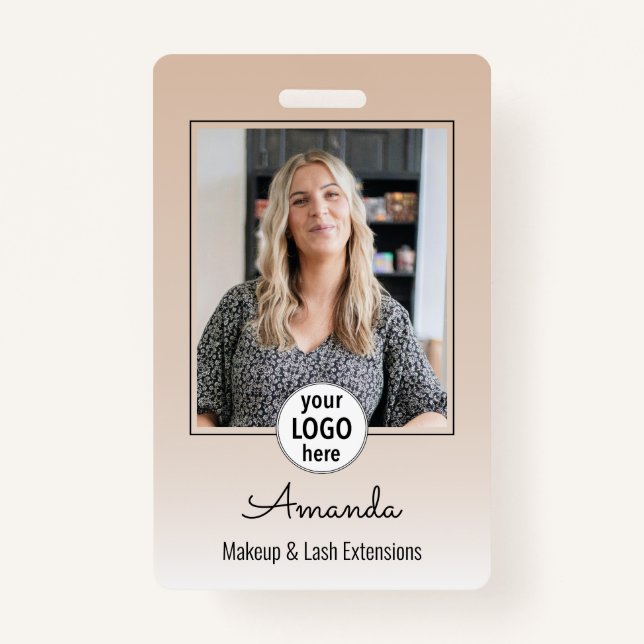 Beige Blush Minimal Elegant Photo Lashes Badge (Front)