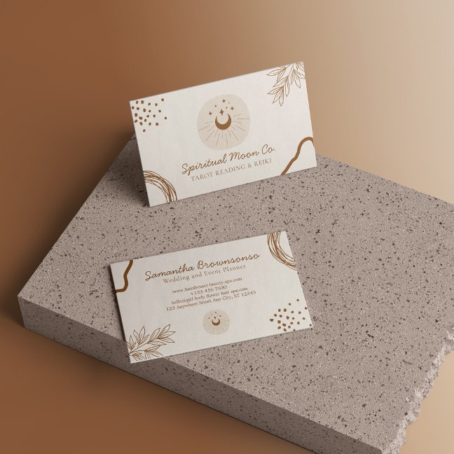Beige Blush Moon Stars Spiritual Reiki Business Card