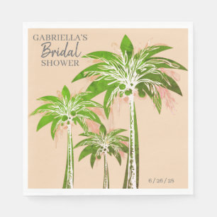 Beige Blush Palm Tree Bridal Shower Custom Name Napkins