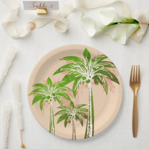 Beige Blush Palm Tree Tropical Bridal Shower Paper Plates