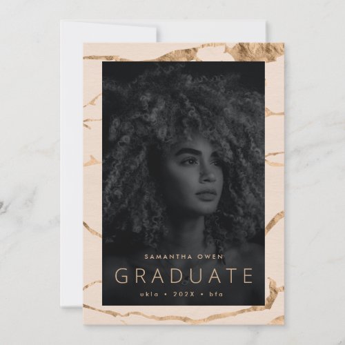  Beige Blush Photo Grad Gold Marble Photo Announcement