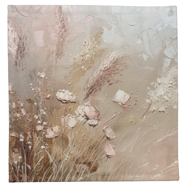 Beige Blush Pink Boho Floral  Cloth Napkin (Front)