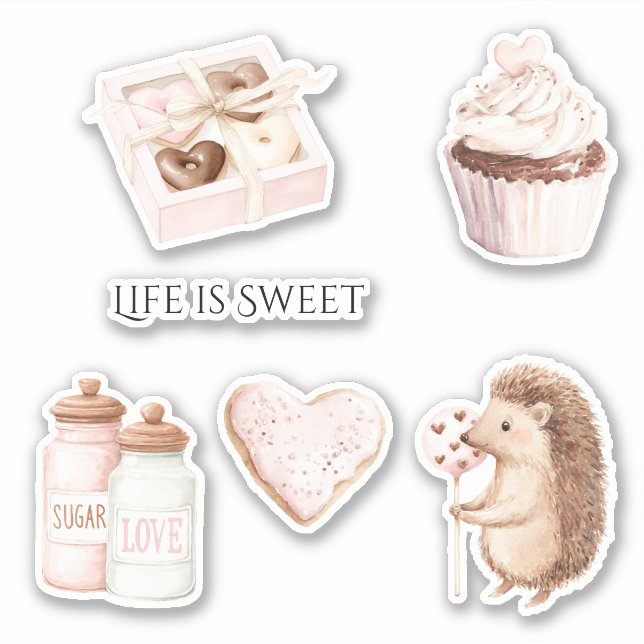 Beige Blush Pink Chocolate Hearts Hedgehog Sticker (Front)