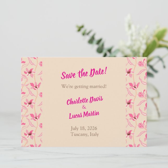 Beige & Blush Pink Floral Save the Date Card (Standing Front)