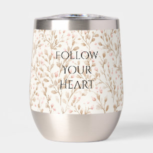 Beige Blush Pink Floral Thermal Wine Tumbler